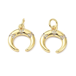 Real 18K Gold Plated Brass Cubic Zirconia Charms, with Jump Ring, Long-Lasting Plated, Lead Free & Cadmium Free, Moon, Real 18K Gold Plated, 13.5x12.5x2.2mm