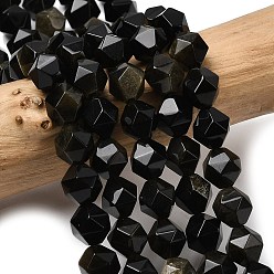 Золотой Обсидиан Естественный золотистый отлив обсидиан бисер пряди, звезды вырезать круглые бусы, граненые, 7~8x7~8x7~8 мм, отверстие : 1 мм, около 46~47 шт / нитка, 14.72''~15'' (37.4~38.1 см)