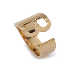 Real 14K Gold Plated Ion Plating(IP) 304 Stainless Steel Initial Letter B Open Cuff Rings for Women, Real 14K Gold Plated, Inner Diameter: 17.6mm