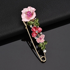 Crimson Alloy Enamel Brooch Pin, Rhinestone Flower Lapel Pins, Crimson, 80mm
