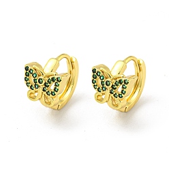 Vert Créole en laiton avec micro pavé de zircons cubiques, or, papillon, verte, 13x10mm