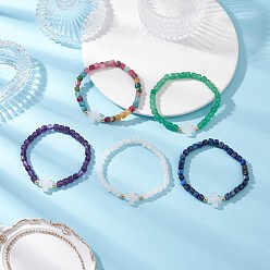Смешанные камни Браслеты из бисера из натуральных драгоценных камней для мужчин и женщин, куб и крест, с латунной бисера, внутренний диаметр: 2-1/8 дюйм (5.45 см)