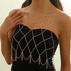 Золотой Элегантные железные геометрические сетчатые нагрудные цепи с кисточками для ежедневного наряда для вечеринок, золотые, 500 мм