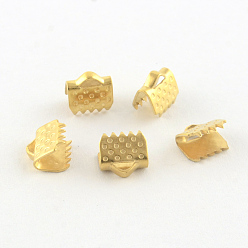 Настоящее золото 18K 304 концы обжимные ленты нержавеющие, реальный 18 k позолоченный, 6x6.5 мм, отверстие : 1 мм