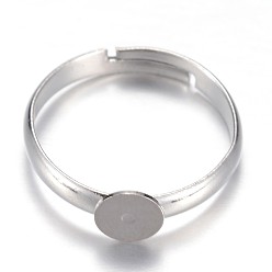 Platinum Adjustable Brass Pad Ring Setting Components, Flat Round, Size 7, Platinum, Tray: 6mm, 17mm