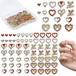 (52) Непрозрачная лаванда 80шт. 16 стили, кабошоны из сплава в форме сердца со стразами, ногтей декоративные аксессуары, разноцветные, 4.5~10.5x6~11x1.5~3.5 мм, 5 шт / стиль