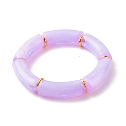 Pflaume Stretcharmbänder aus Acrylrohr mit Perlen, mit Messing-Perlen, Flieder, Innendurchmesser: 2-1/8 Zoll (5.5 cm)