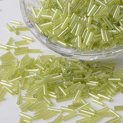 Olive Couleurs transparentes perle lustre plaqué perles de verre clairon, trou rond, olive, 6~7x1.5~2mm, trou: 0.5 mm, environ 12500 PCs / sachet 