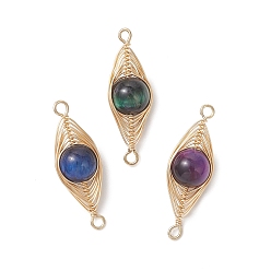 (52) Непрозрачная лаванда Окрашенные натуральные подвески-коннекторы из тигрового глаза, звенья из конского глаза с обмоткой из медной проволоки, золотые, разноцветные, 29.5~30.5x8.5x8.5 мм, отверстие : 2~2.2 мм