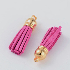 Hot Pink Suede Tassels, with CCB Plastic Findings, Nice for DIY Earring or Cell Phone Straps Making, Golden, Hot Pink, 38x10mm, Hole: 2mm