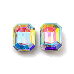 Призрачный Свет AB Стеклянные стразы кабошоны, точка назад и задняя пластина, граненые, прямоугольные, aquamarine ab, 10x8x4 мм