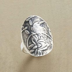 Античное Серебро Ретро-кольца из сплава для унисекс, овал и птица, античное серебро, размер США 7 (17.3 мм)