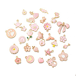 Pink Подвески из эмали и сплава, разнообразные, золотые, розовые, 12~27x11~26x2~3 мм, отверстие : 1~1.6 мм, о 100pc / мешок