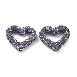 Фиолетовый Бусины из полимерной глины в форме сердца со стразами, Фокальные бусины для самодельного брелока для телефона, принадлежности для изготовления ручек и ювелирных изделий, фиолетовые, 27.5x33.5x8 мм, отверстие : 2 мм