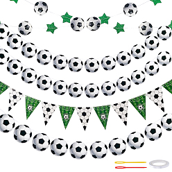 Vert 4 pièces 2 styles bannière suspendue de football en papier, pour la décoration de fête, avec 2 sacs 2 styles bannière suspendue, verte, 2000mm