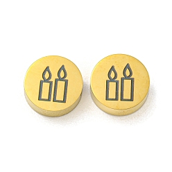 Другие Тема хеллоуина 304 бусины из нержавеющей стали, реальный 18 k позолоченный, плоско-круглые, свеча, 8x3 мм, отверстие : 2 мм