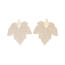 Light Gold Латунные филигранные большие подвески, гравированные металлические украшения, долговечный, без кадмия, без никеля и без свинца, кленового листа, золотой свет, 43.5x38.5x0.3 мм, отверстие : 2.5 мм