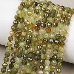 Гранат Естественный зеленый гранат бисер нитей, круглые, граненые, 4 мм, отверстие : 0.6 мм, около 94 шт / нитка