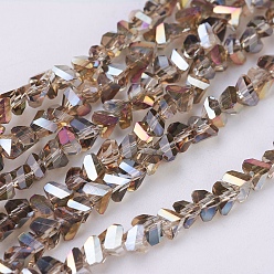 Темный Хаки Стеклянные бусины с гальваническим покрытием , с половиным покрытием цвета радуги, граненые, треугольные, Темный хаки, 3x4x3 мм, отверстие : 1 мм, около 149 шт / нитка, 13.3 дюйм (34 см)