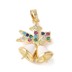 Золотой Рождественский латунный подвес с микропаве из кубических цирконий, с эмалью, Рождественский колокольчик, золотые, 20.5x17x8 мм, отверстие : 5x3 мм, штифты : 1 мм