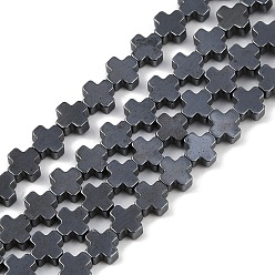 Естественный Цвет Синтетических немагнитных гематит бисер нитей, крестик, первоначальный цвет, 3x3x1.5 мм, отверстие : 0.5 мм, около 132 шт / нитка, 15.75'' (40 см)