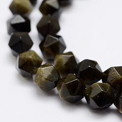 Golden Sheen Obsidian Natural Golden Sheen Obsidian Beads Strands, Star Cut Round Beads, Faceted, 6mm, Hole: 1mm, about 65pcs/strand, 15.3 inch
