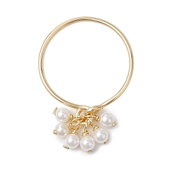 Light Gold Кольца на палец с круглой ракушкой и жемчугом, кольца для пальцев, обернутые медной проволокой, золотой свет, внутренний диаметр: 18 мм