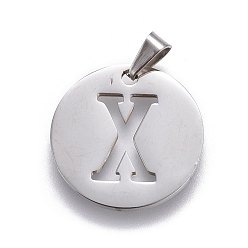 Letter X Anlaufgeschützt 201 Anhänger aus Edelstahl, flach rund mit Brief, Edelstahl Farbe, Buchstabe x, 20x1.3 mm, Bohrung: 4x3 mm