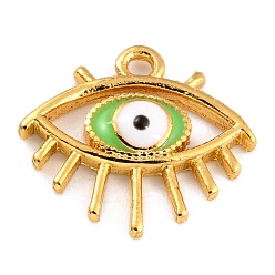 Зеленый Кулоны с эмалью из золотой латуни, долговечный, злые глаза, зелёные, 12.5x14x2.5 мм, отверстие : 1.3 мм