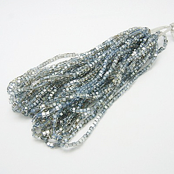 Azure Electroplate Glass Beads Strands, Half Plated, Faceted Cube, Azure, 4x4x4mm, Hole: 1mm, about 100pcs/strand, 16.9 inch