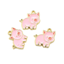Свинья Цинк подвески эмали сплава, прелести животных, золотые, свинья, 16.5x17x1.5 мм, отверстие : 1.5 мм