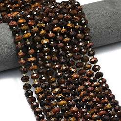 Тигровый глаз Окрашенные естественно тигровый глаз бисер пряди, граненые, рондель, с бисером, 8.5~10x5.5~6.5 мм, отверстие : 1 мм, около 43~45 шт / нитка, 15.35'' (39 см)