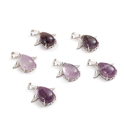 Аметист Подвески из натурального аметиста , с латунными кабошонами, слеза, с крылом, 23~23.5x25x8~9 мм, отверстие : 8x5 мм