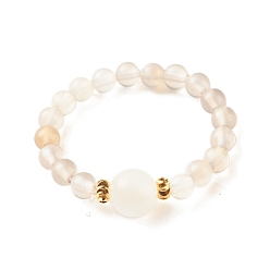 Серый агат Круглое эластичное кольцо из натурального серого агата с бусинами и лунным камнем, украшения из драгоценных камней для женщин, размер США 8 (18.1 мм)