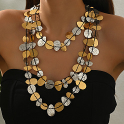 Dorado & Plateado Disco texturizado de aleación bicolor 3 Collares de capas para mujer, oro y plata, 17.32 pulgada (44 cm)