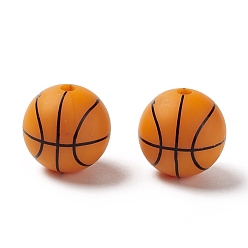 Темно-Оранжевый Силиконовые бусины, баскетбол, темно-оранжевый, 14.5x14 мм, отверстие : 2 мм