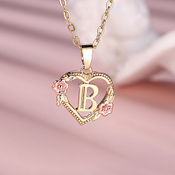 Letter B Подвеска в виде сердца из латунных роз с буквой., золотой и розовое золото, В письме, 17.72 дюйм (45 см)