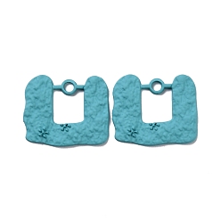 Dark Turquoise Spray Painted Alloy Pendants, Rectangle, Dark Turquoise, 20.5x24.5x2.5mm, Hole: 2.2mm