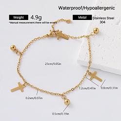 Cross Religion 304 Stainless Steel Charm Bracelets for Women, Golden, Cross, 9.06 inch(23cm)