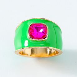 Зеленый лайм Кольца на палец из цинкового сплава с эмалированным стеклом, квадратный, золотые, зеленый лайм, размер США 7 (17.3 мм)