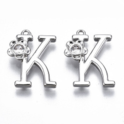 Letter K Латунные подвески, со стразами, без кадмия, без никеля и без свинца, алфавит, платина, letter.k, 18x13.5x2.5 мм, отверстие : 1 мм