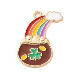 Радуга Подвески из сплава с эмалью ко Дню Святого Патрика, без кадмия, без никеля и без свинца, стойки покрытие, золотые, радуга, 17x32x1.8 мм, отверстие : 2 мм