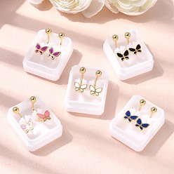 Бабочка 304 из нержавеющей стали серьги, с эмалью, золотые, бабочка, 17.5x7.5x8.5 мм