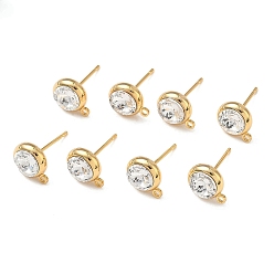 Real 18K Gold Plated SHEGRACE Brass Rhinestone Flat Round Stud Earring Findings, Cadmium Free & Nickel Free & Lead Free, with Loop, Real 18K Gold Plated, 10x8mm, Hole: 1.2mm