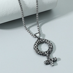 Нержавеющая Сталь Цвет Кулон-подвеска из нержавеющей стали с символом женщины, цепочка-коробочка, унисекс, без потускнения, цвет нержавеющей стали, 304 дюйм (23.62 см)