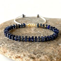 Blue Boho Dyed Natural Imperial Jasper Square Beaded Braided Bracelets for Women, Blue, 5.91~7.87 inch(15~20cm)
