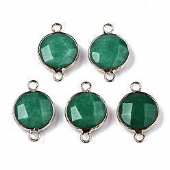 Природный Драгоценный Камень Соединители звеньев белого нефрита, с легкой позолоченной латунной фурнитурой, граненые, плоско-круглые, окрашенная и подогревом, 23~24x15~15x5~6 мм, отверстие : 2 мм