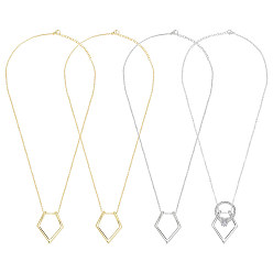 (52) Непрозрачная лаванда 4шт 2 цвета колье-подвеска в форме ромба из цинкового сплава со стальными тросовыми цепочками, Ожерелья-держатели колец, разноцветные, 18.11 дюйм (46 см), 2 шт / цвет
