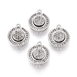 Платина Латунные застежки с прозрачными фианитами и магнитными застежками, плоско-круглые, с петлями, платина, 17.5x13.5x6 мм, отверстие : 1.1~1.2 мм