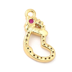 Real 18K Gold Plated Rack Plating Brass Pave Cubic Zirconia Pendants, Long-Lasting Plated, Cadmium Free & Lead Free, Christmas Socking, Real 18K Gold Plated, 15x10x2.5mm, Hole: 1.2mm